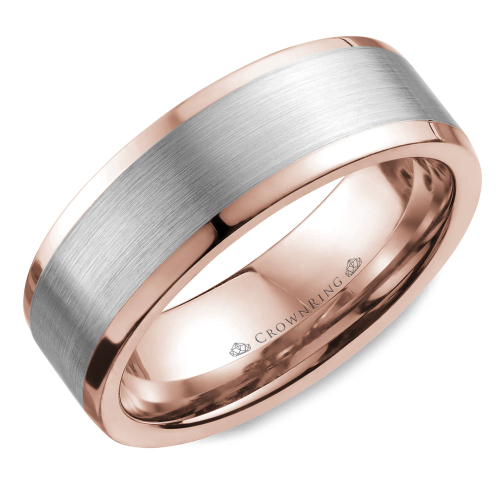 Men's 14kt White and Rose Gold 7.1mm Brushed Wedding Band