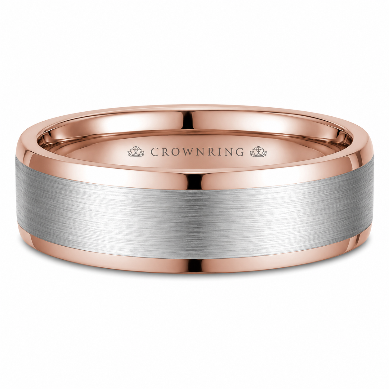 Mens 14kt Two Tone 7mm Sandpaper Wedding Band