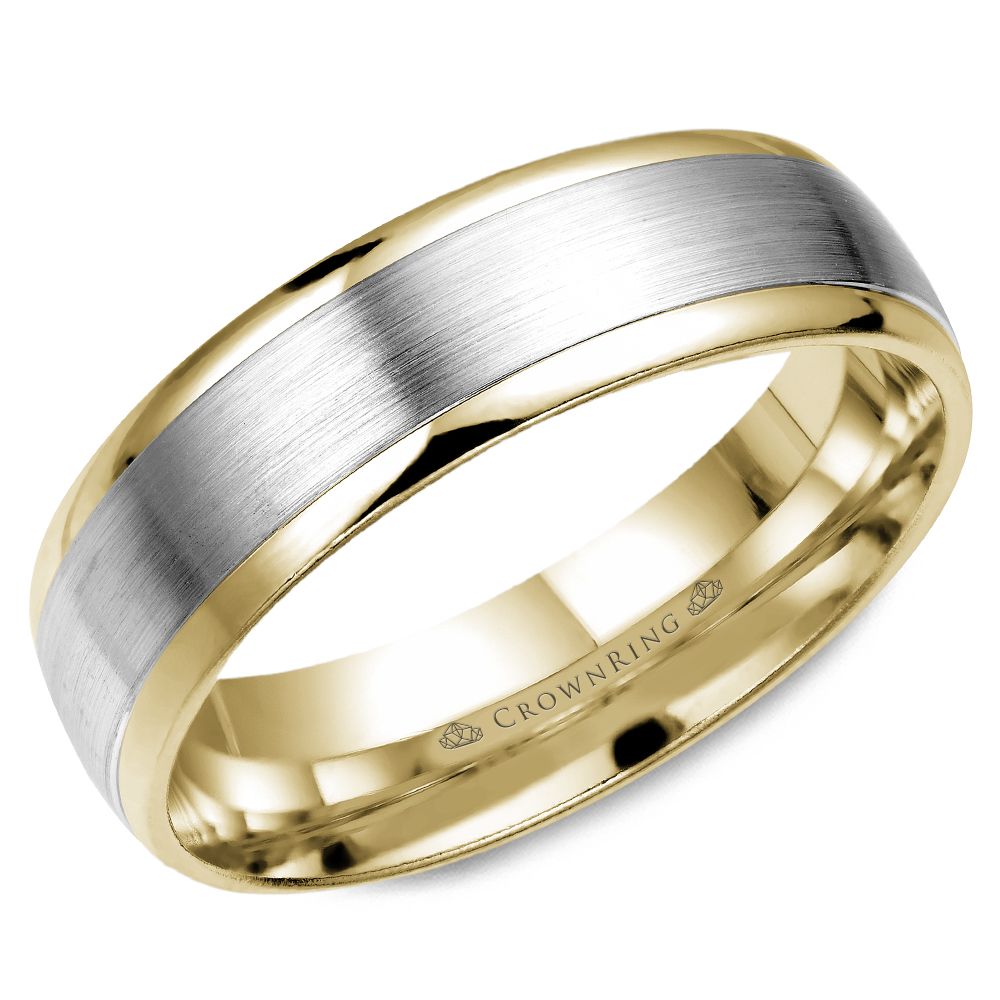 Men's 14kt Yellow and White Gold 6.1mm Satin Wedding Band