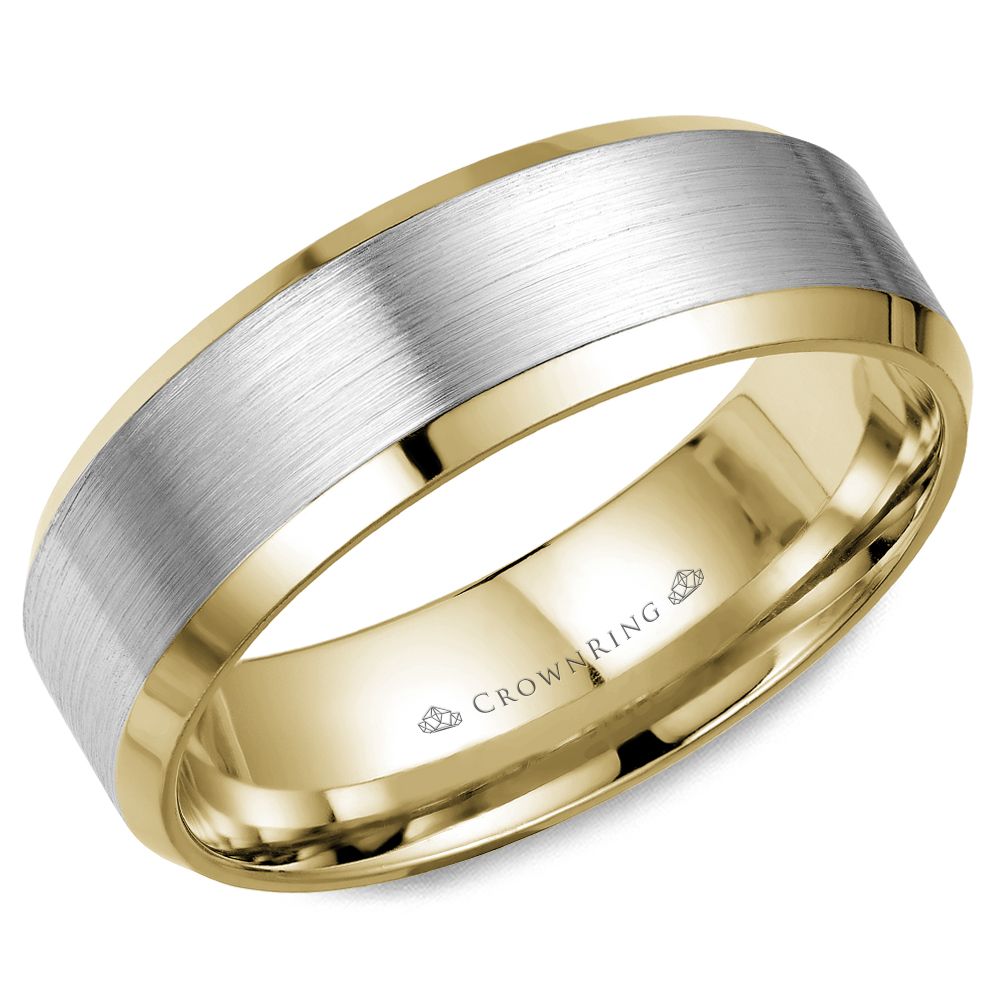 Men's 14kt White ad Yellow Gold 7mm Satin Wedding Band