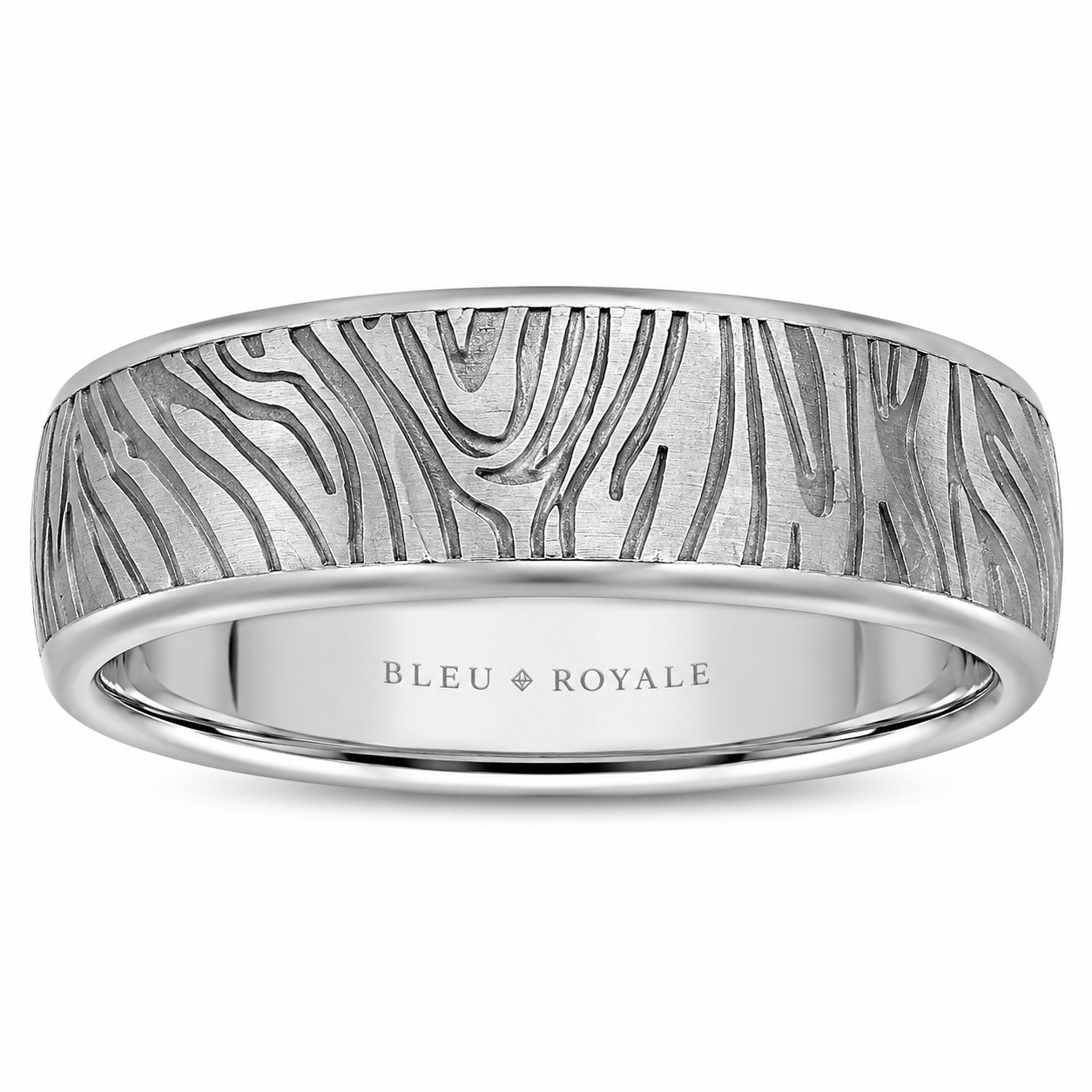 Mens 14kt. White Gold 8mm Wood Grain Wedding Band