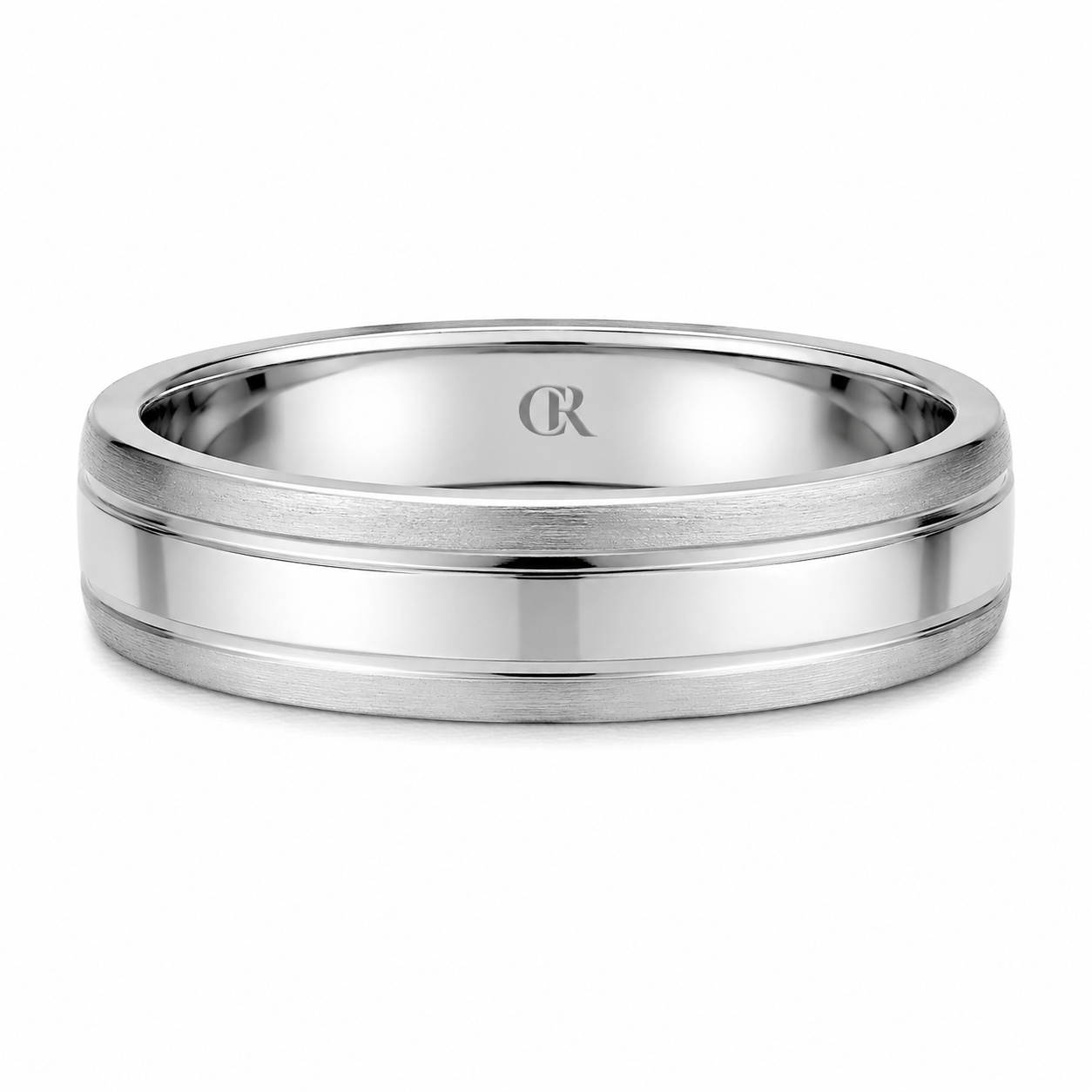 Mens 14kt White Gold 5mm Polished and Sandpaper Wedding Band