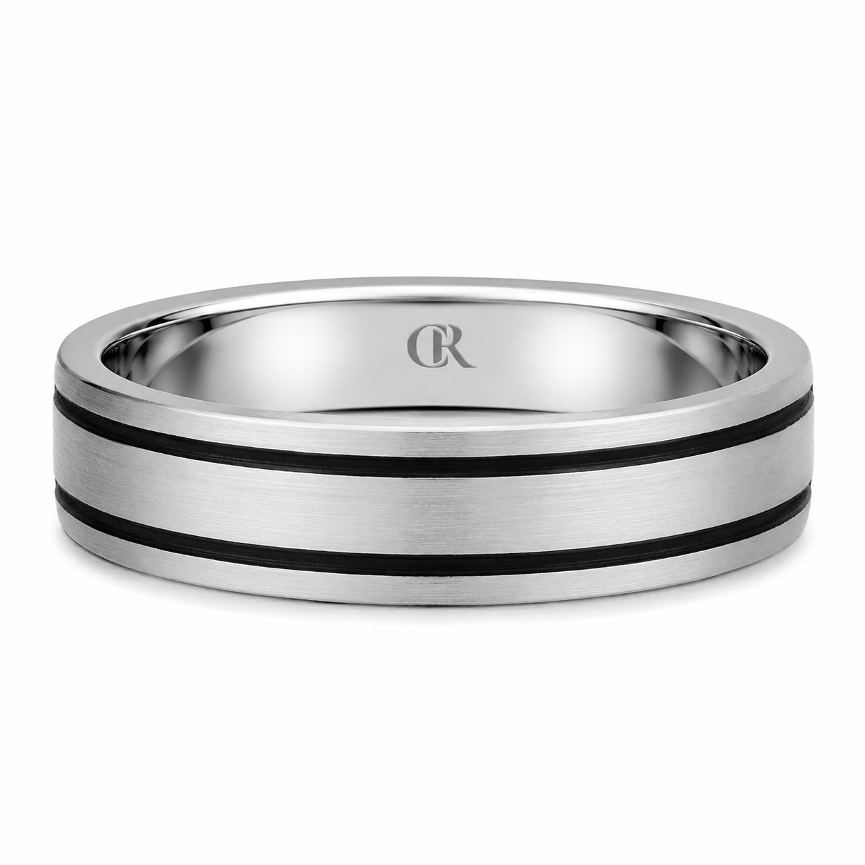 Mens 14kt White Gold Black Enamel Wedding Band