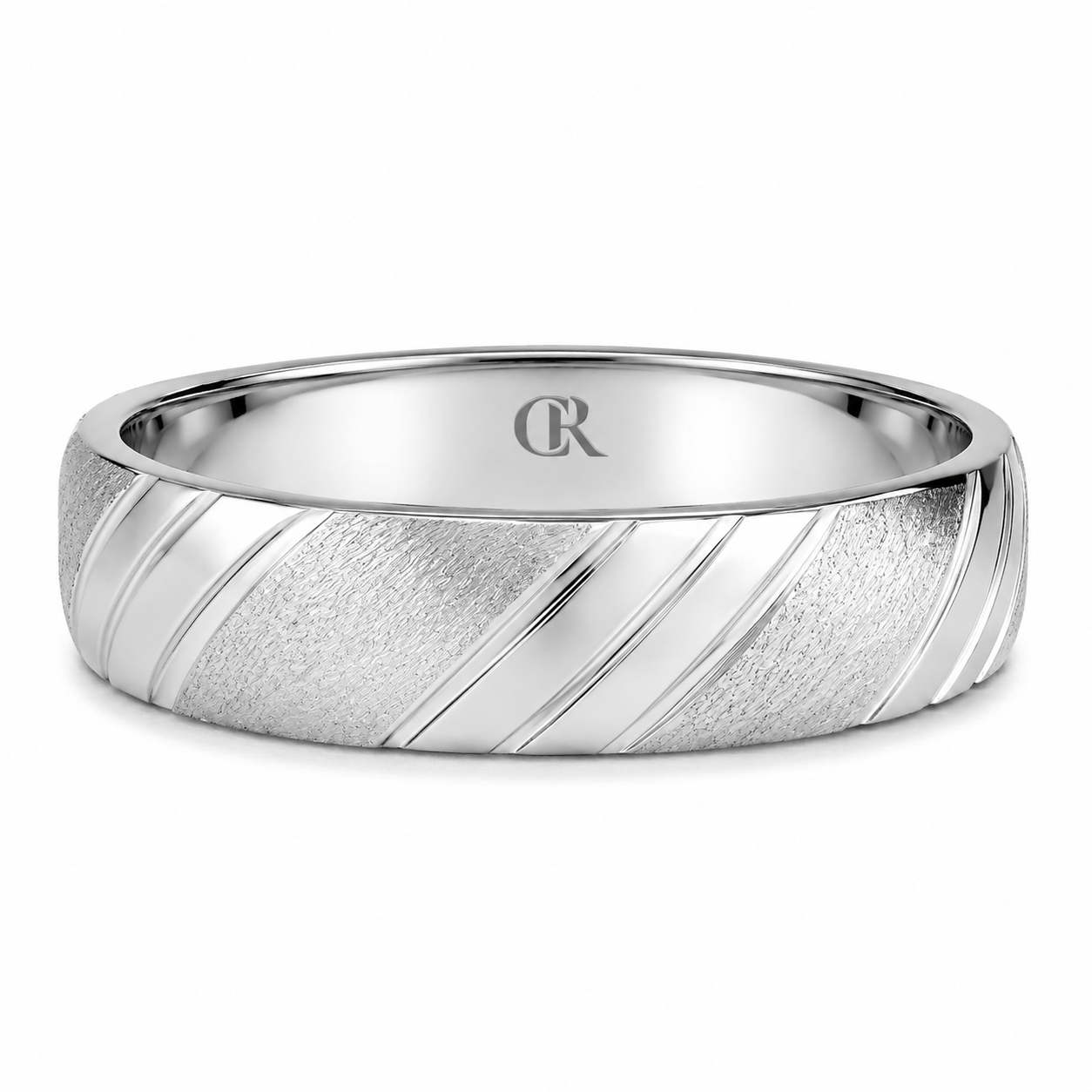 Mens 14kt White Gold 6mm Diamond Brush Bar Wedding Band