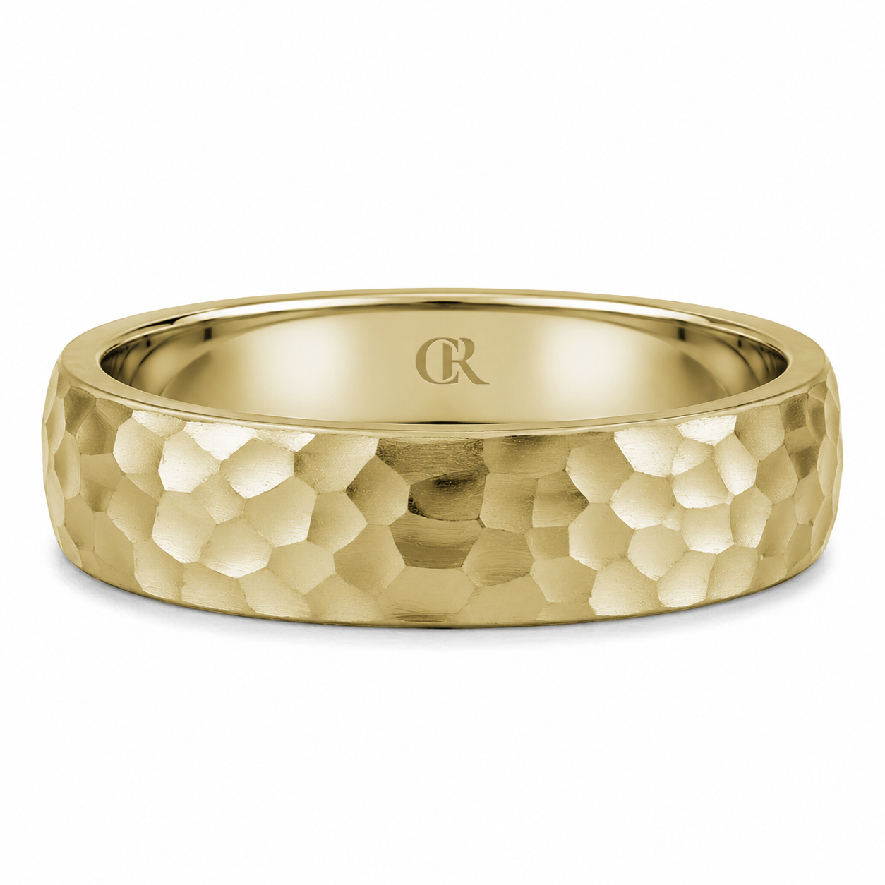 Mens 14kt Yellow Gold 6mm Frosted Hammered Wedding Band
