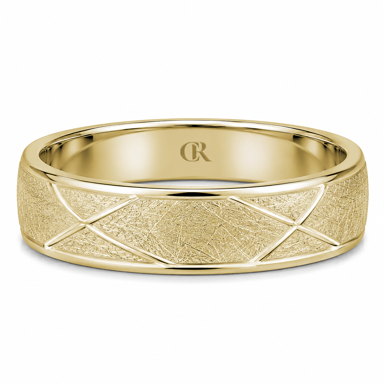 Mens 14kt Yellow Gold Diamond Brush Wedding Band