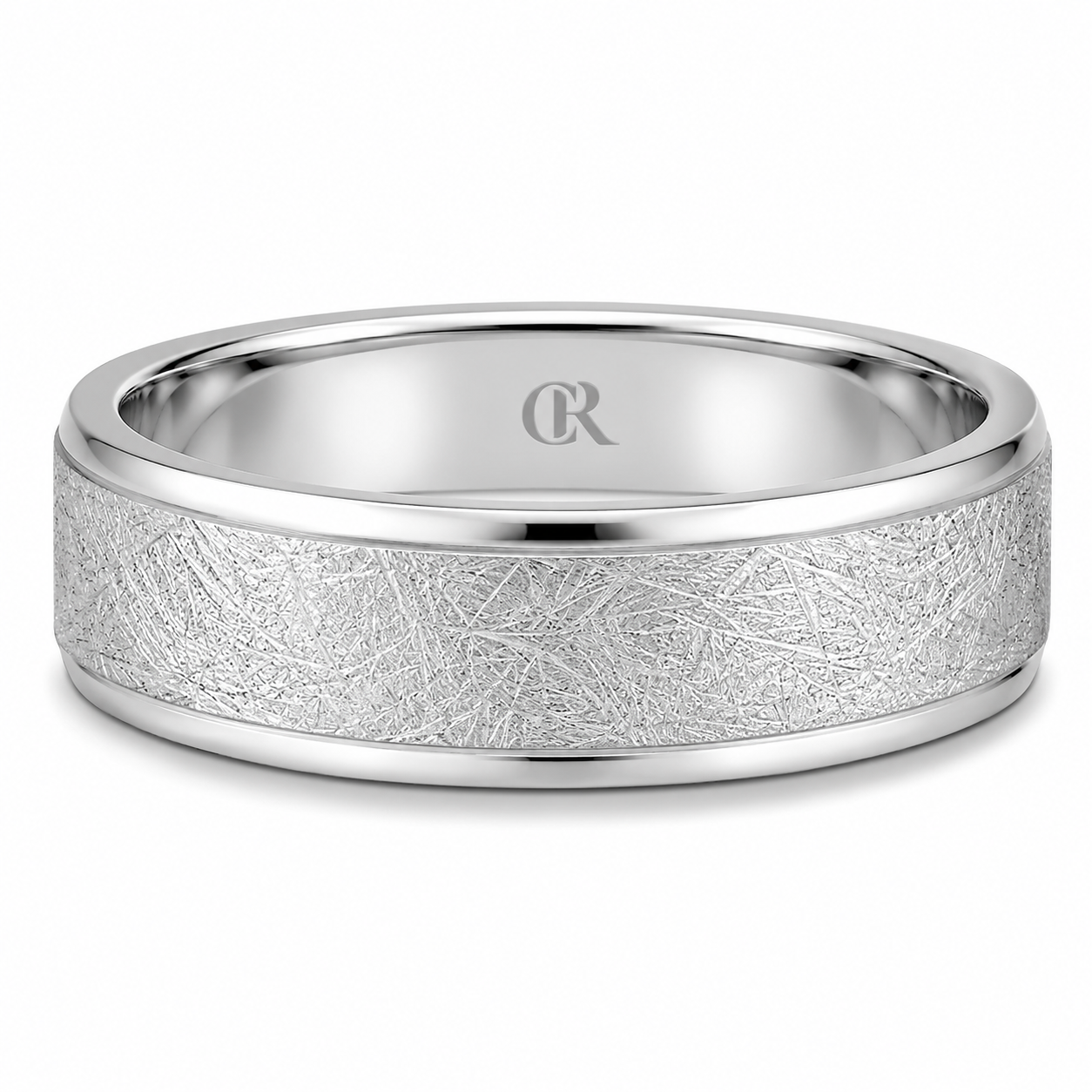 Mens 14kt White Gold 6mm Sandpaper Wedding Band