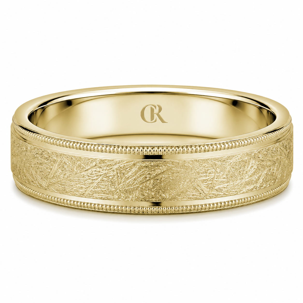Mens 14kt Yellow Gold 6mm Diamond Brush Wedding Band