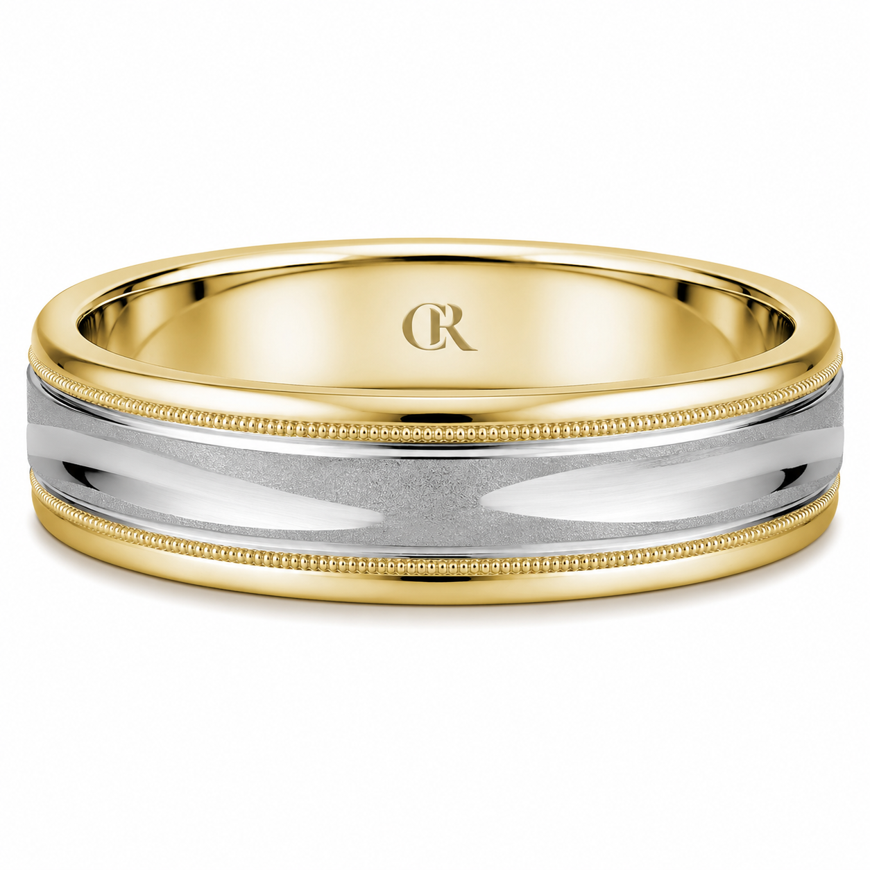 Mens 14kt Two Tone 6mm Sandblast Wedding Band
