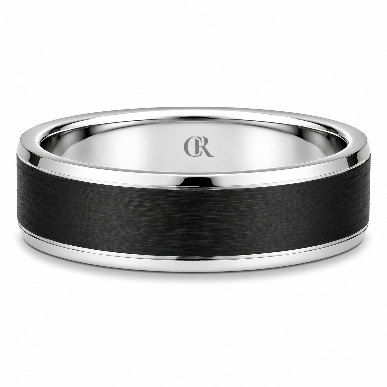 Mens 14kt White Gold 6mm Black Enameled Wedding Band