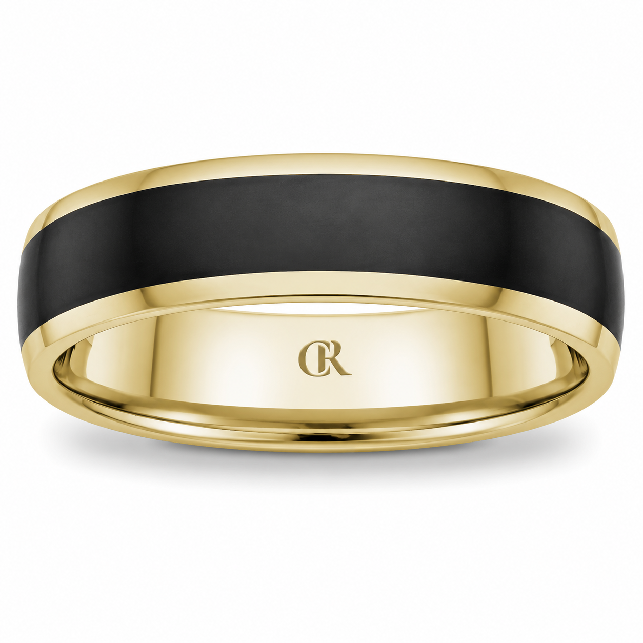 Mens 14kt Yellow Gold 6mm Enamel Wedding Band