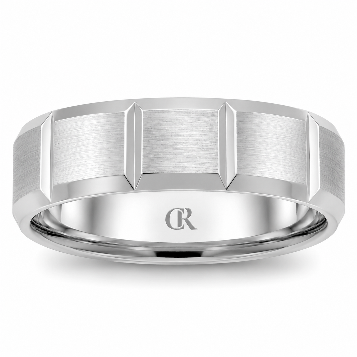 Mens 14kt White Gold 7mm Sandpaper Wedding Band