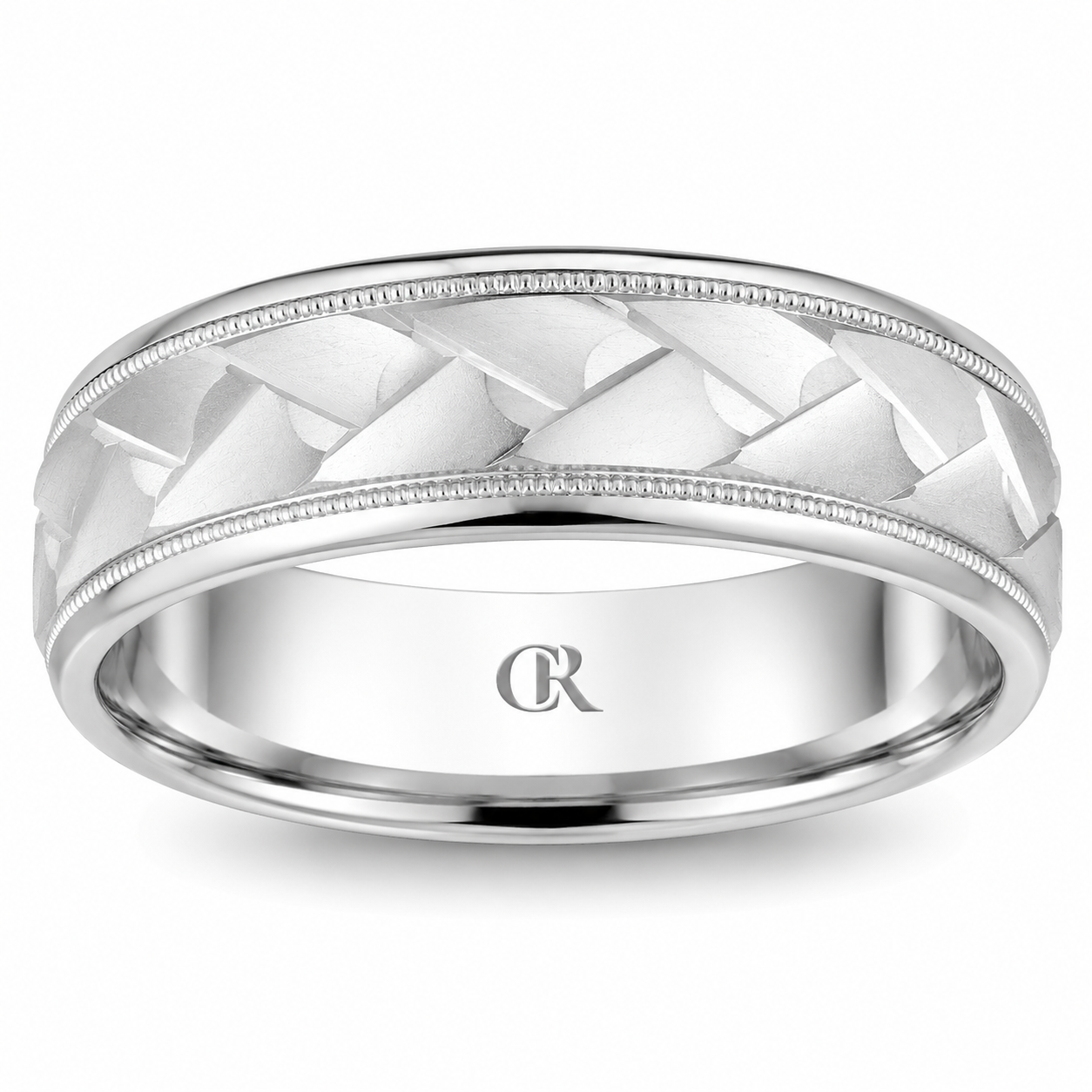 Mens 14kt White Gold 7mm Geometric Wedding Band