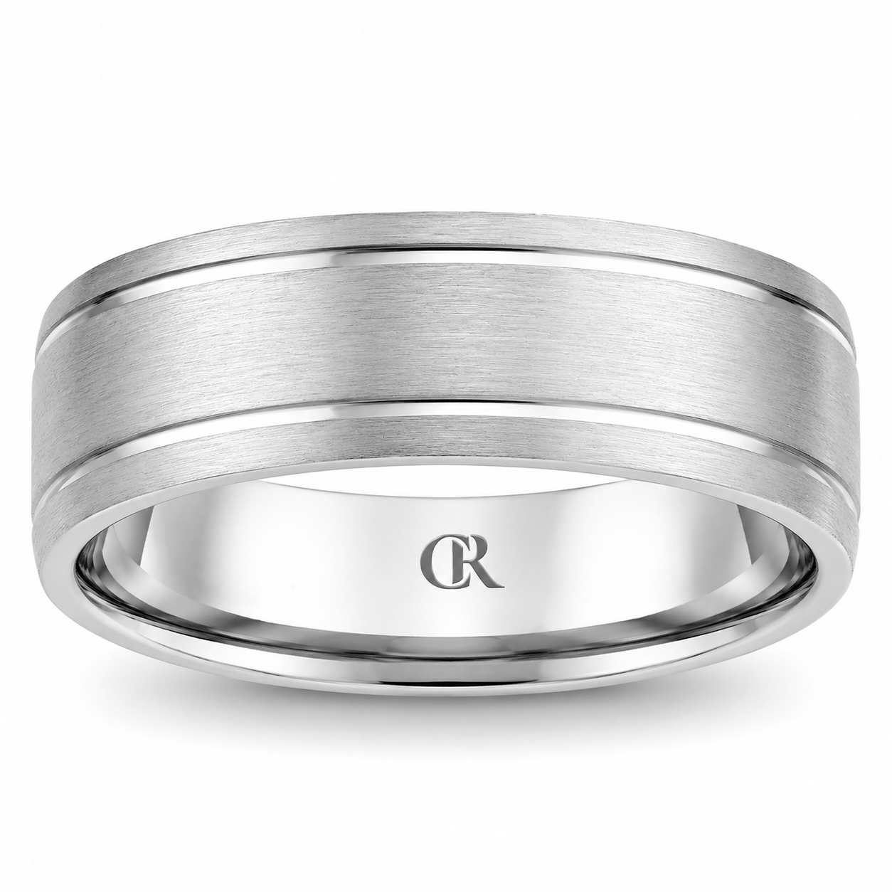 Mens 14kt White Gold 7mm Sandpaper Wedding Band