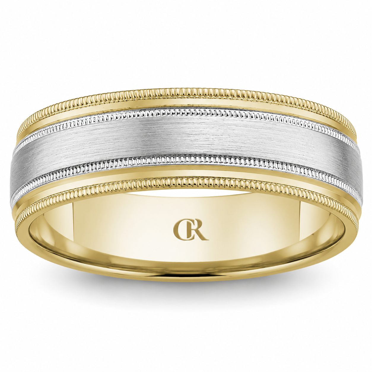 Mens 14kt Two Tone 7mm Sandpaper Wedding Band