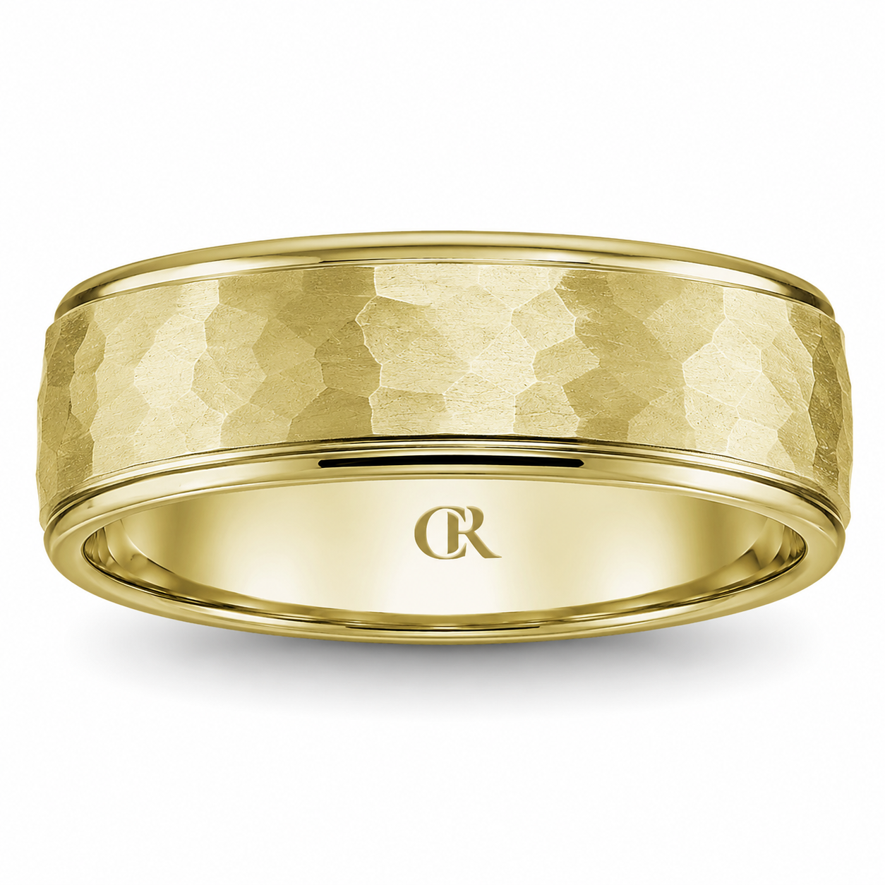 Mens 14kt Yellow Gold 7mm Frosted Wedding Band