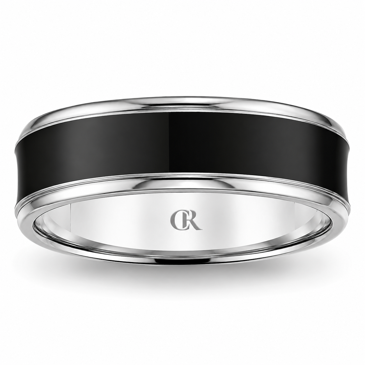 Mens 14kt White Gold 7mm Black Enamel Wedding Band