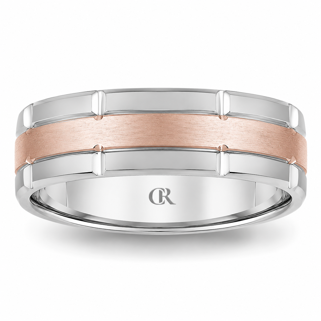 Mens 14kt Two Tone 7mm Sandpaper Wedding Band