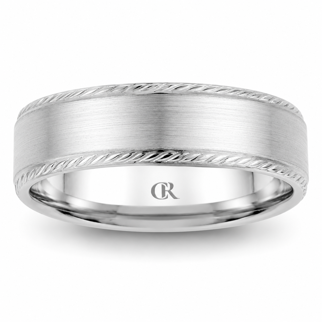 Mens 14kt White Gold 7mm Sandpaper Wedding Band