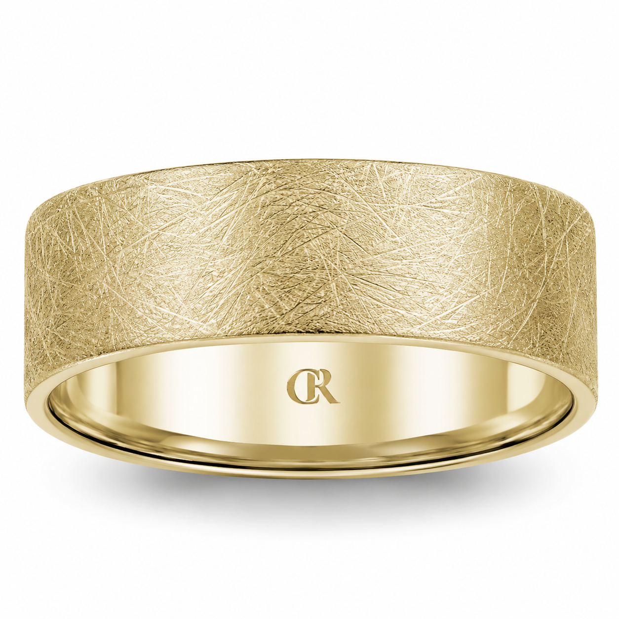 Mens 14kt Yellow Gold 8mm Diamond Brush Wedding Band