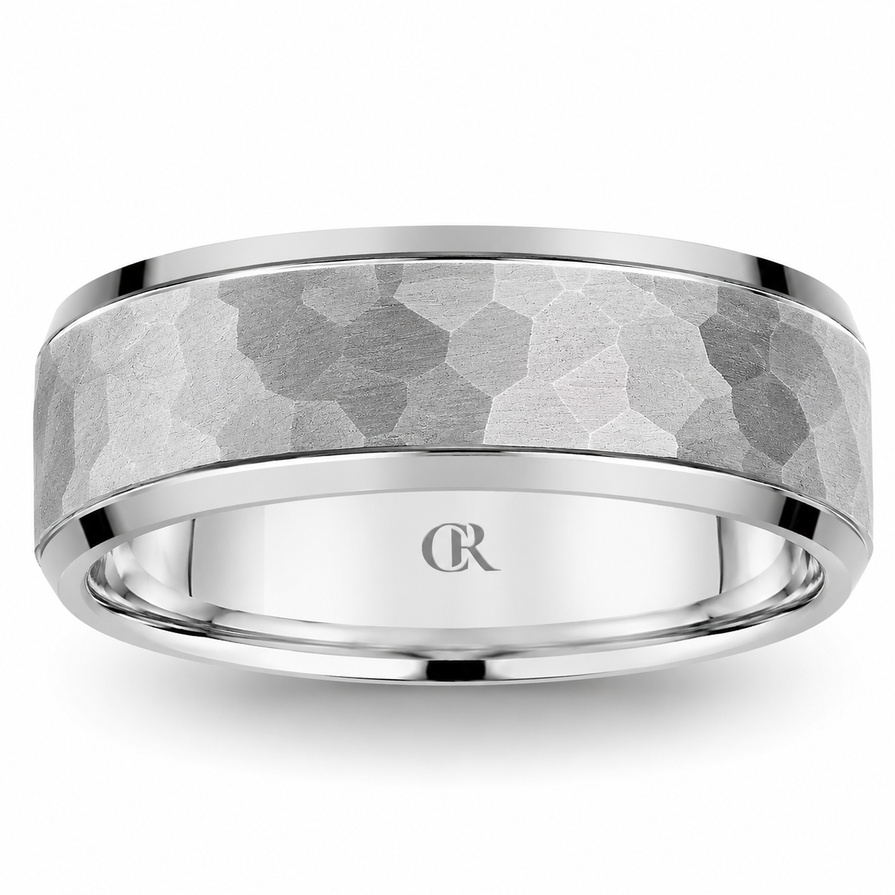 Mens 14kt White Gold 8mm Sandblast Wedding Band