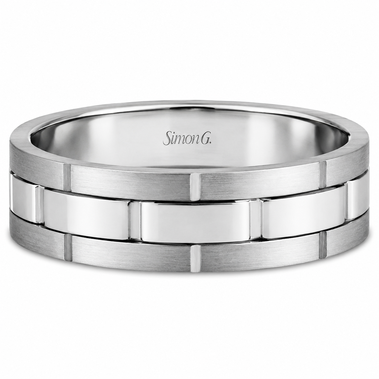 Mens 14kt White Gold 8mm  Industrial Wedding Band By Simon G