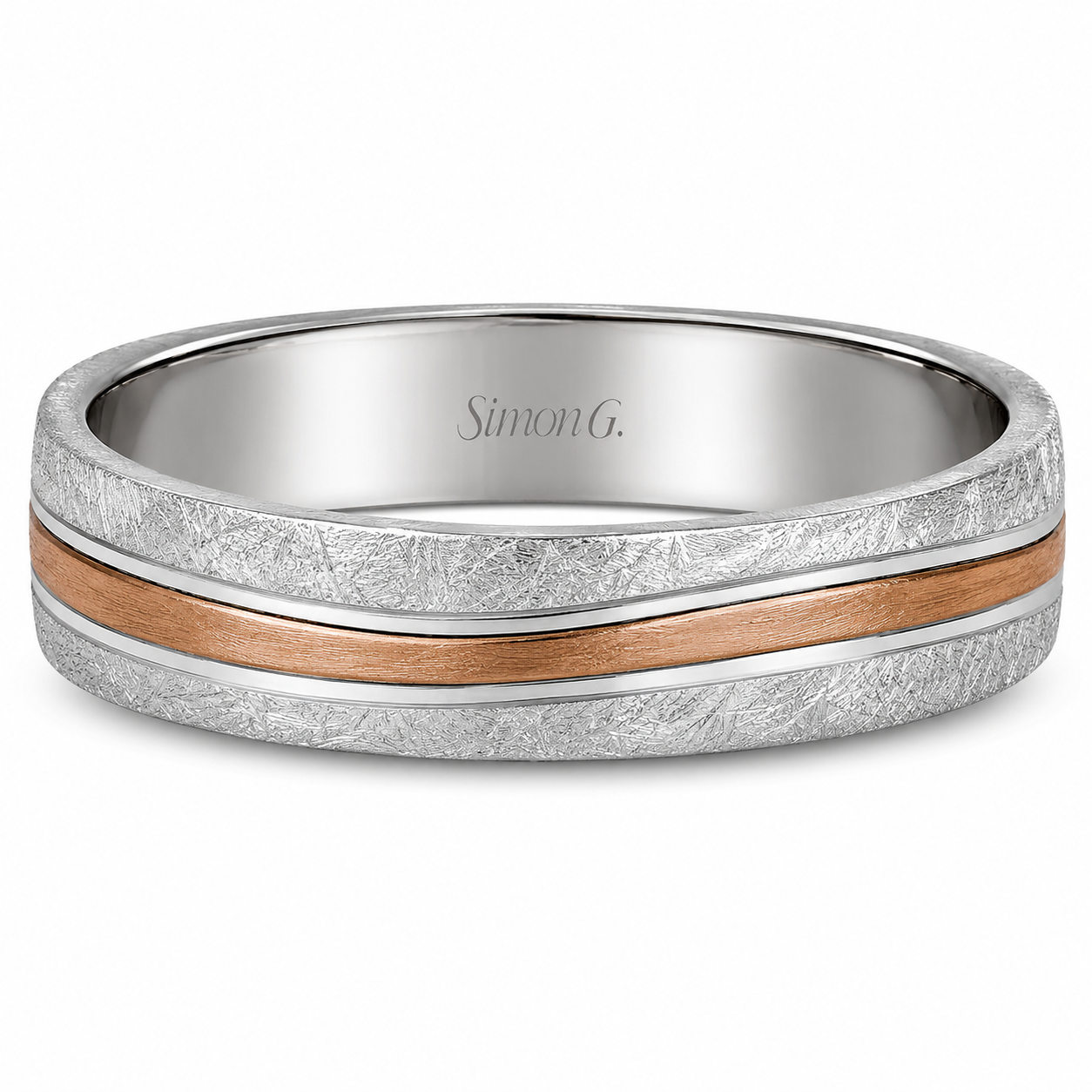 Mens 14kt Two Tone 5.5mm Diamond Brush Wedding Band By Simon G