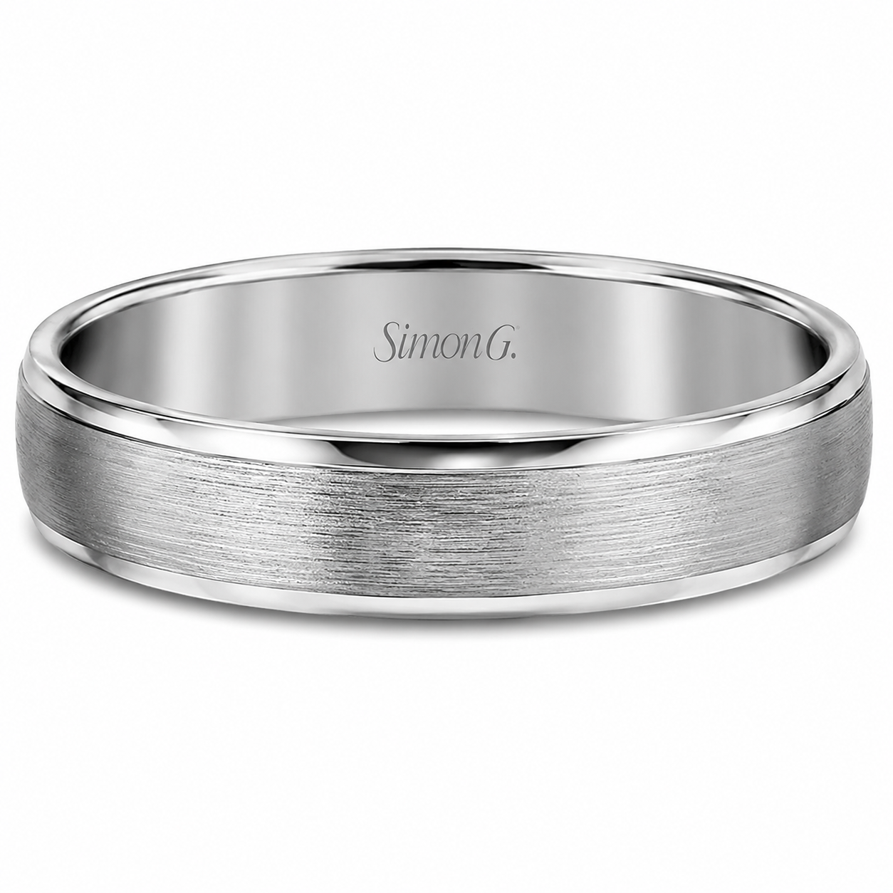 Mens 14kt White Gold 6mm Satin Wedding Band By Simon G