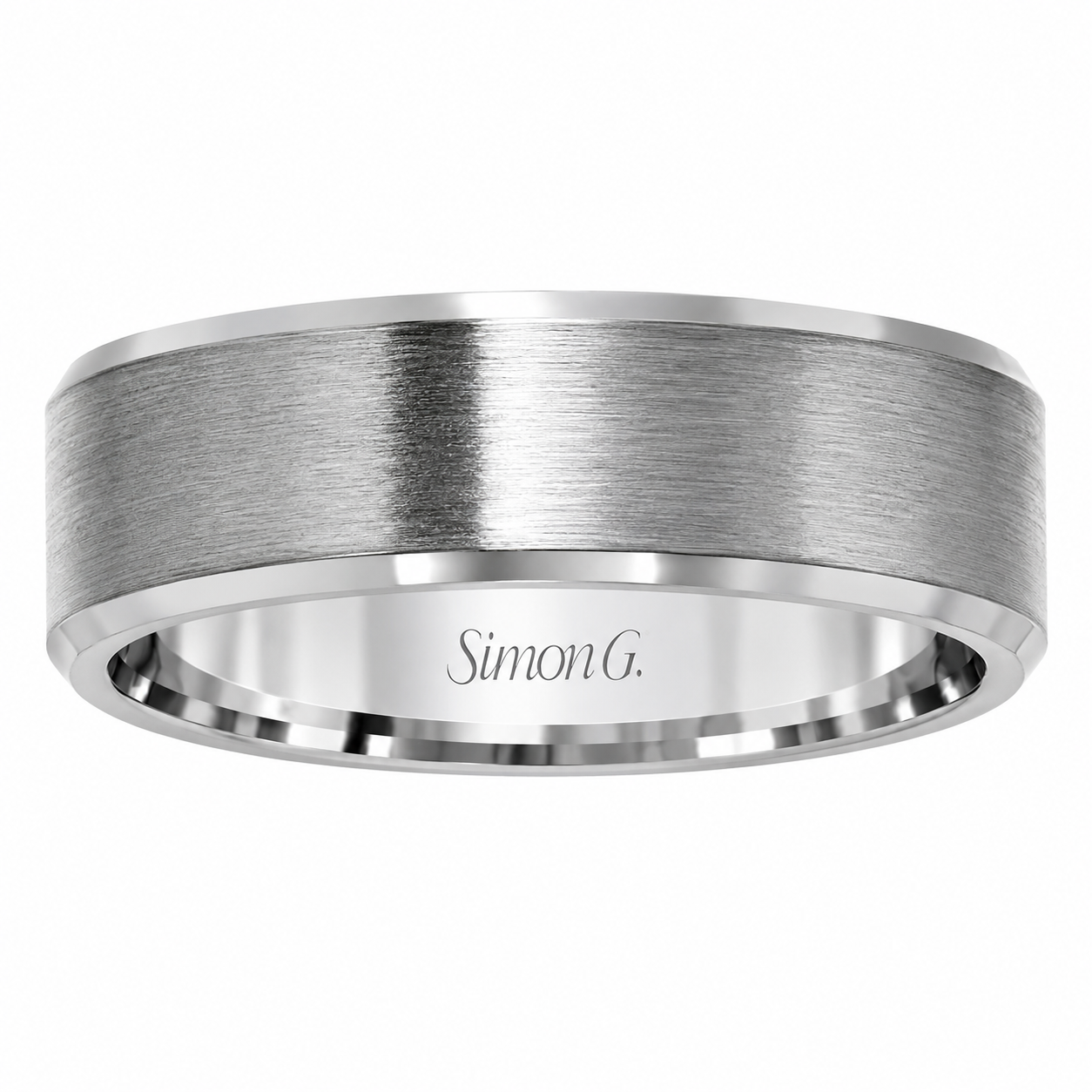 Mens 14kt White Gold 8mm Satin Wedding Band By Simon G