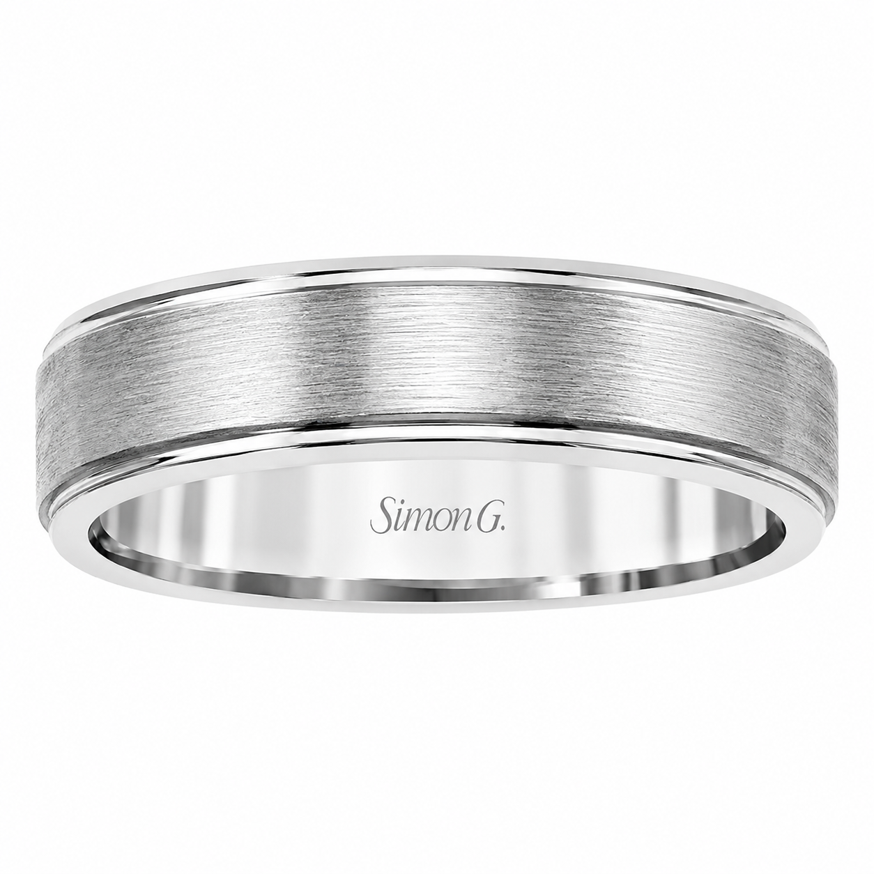 Mens 14kt White Gold 8mm Satin Wedding Band By Simon G