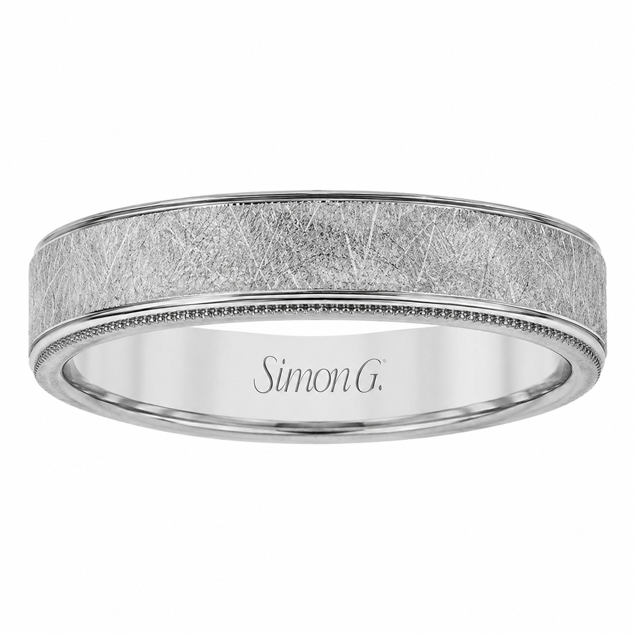 Mens 14kt White Gold 6.2mm Diamond Brush Wedding Band By Simon G