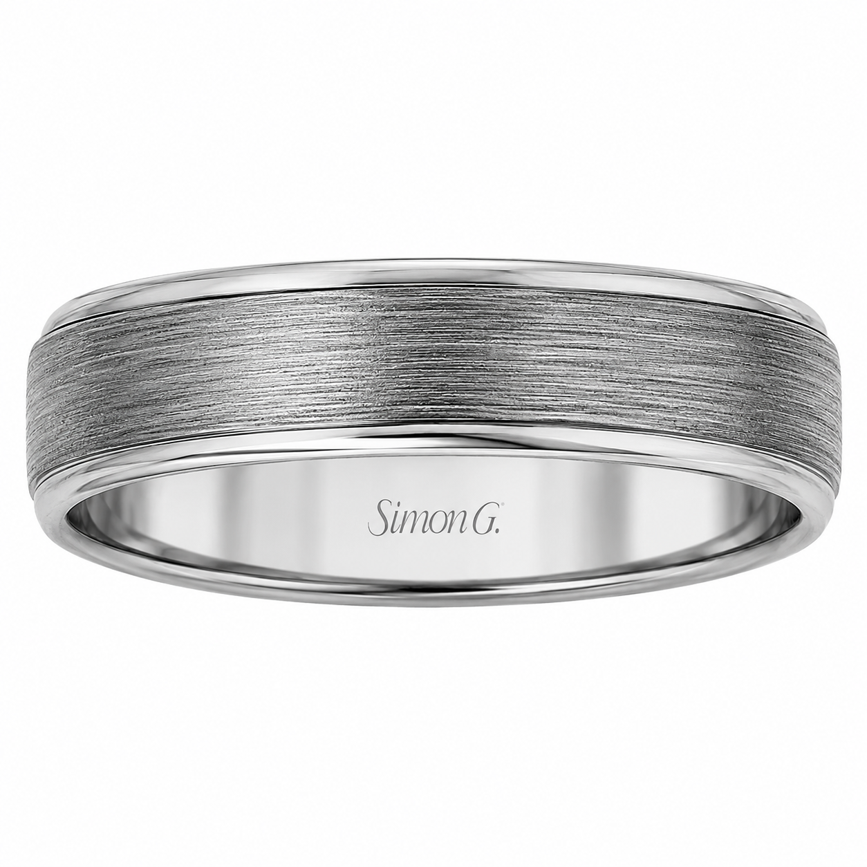 Mens 14kt Gray Gold 6mm Satin Wedding Band By Simon G