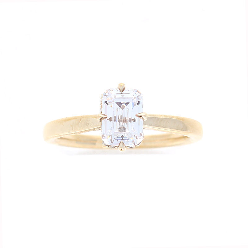 Ladies 14kt Yellow Gold Emerald Cut Hidden Halo Engagement Ring Sample Setting