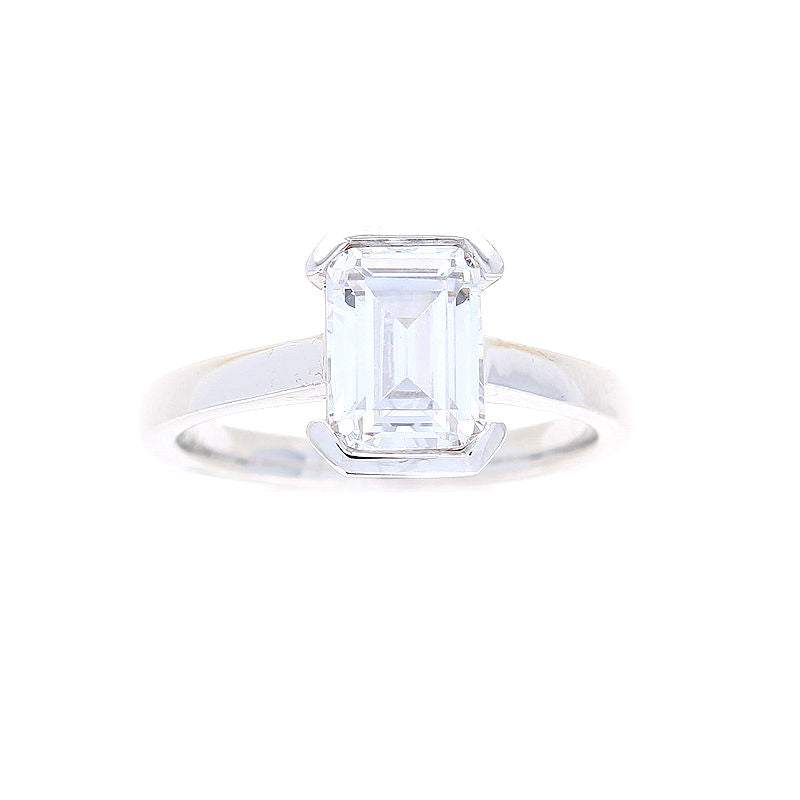 Ladies 14kt White Gold Half Bezel Emerald Cut Diamond Engagement Ring Sample Setting
