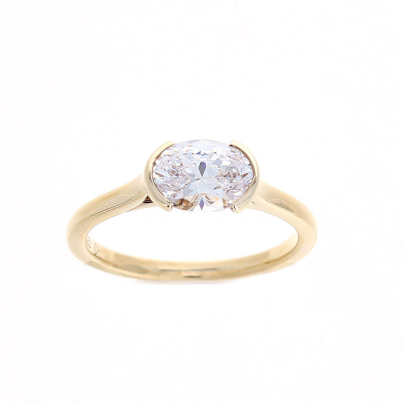 Ladies 14kt Yellow Gold Half Bezel Oval Cut Diamond Engagement Ring Sample Setting