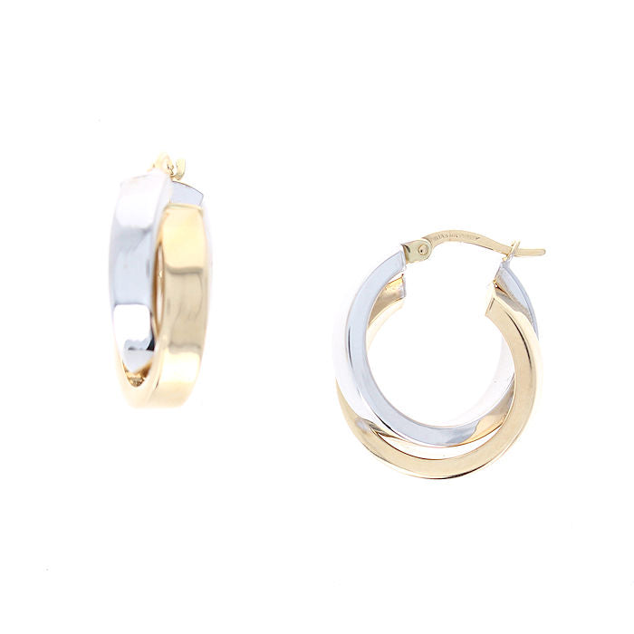 Ladies 14kt Two Tone Gold Twist Hoop Earrings