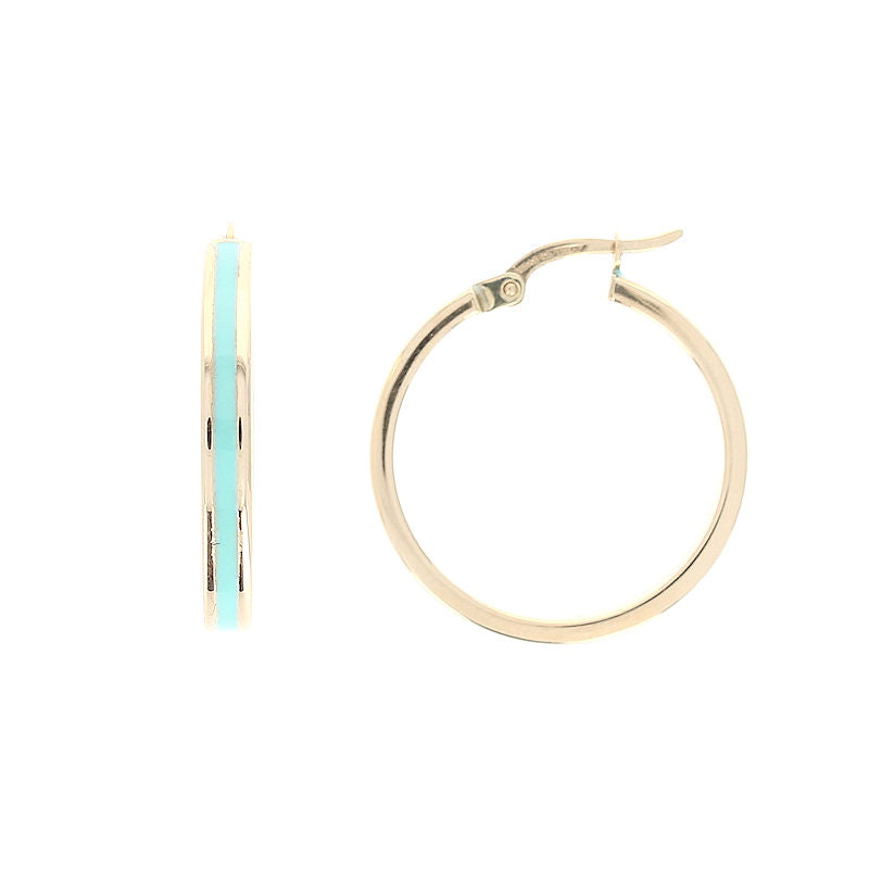 Ladies 14kt Yellow Gold Mint Enameled Hoop Earring