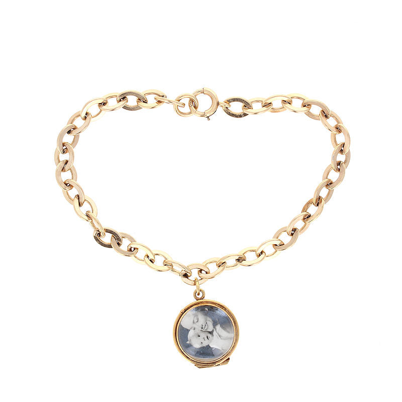 Ladies 14kt Yellow Gold Memorial Locket Charm Bracelet Circa 1947