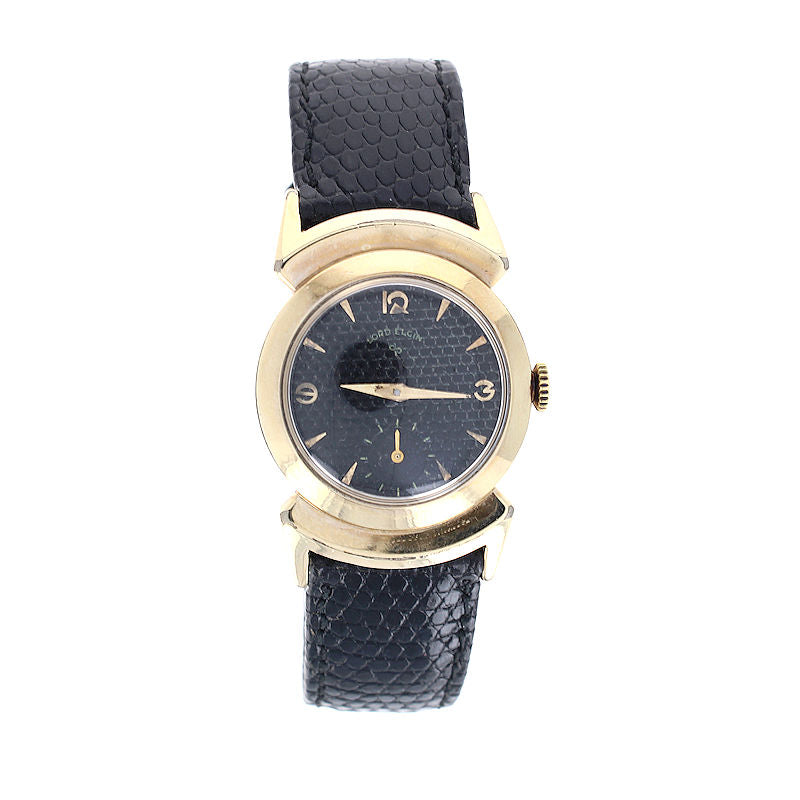 Mens 14kt Yellow Gold Filled Black Knight Elgin Manual Watch 4814 Circa 1953
