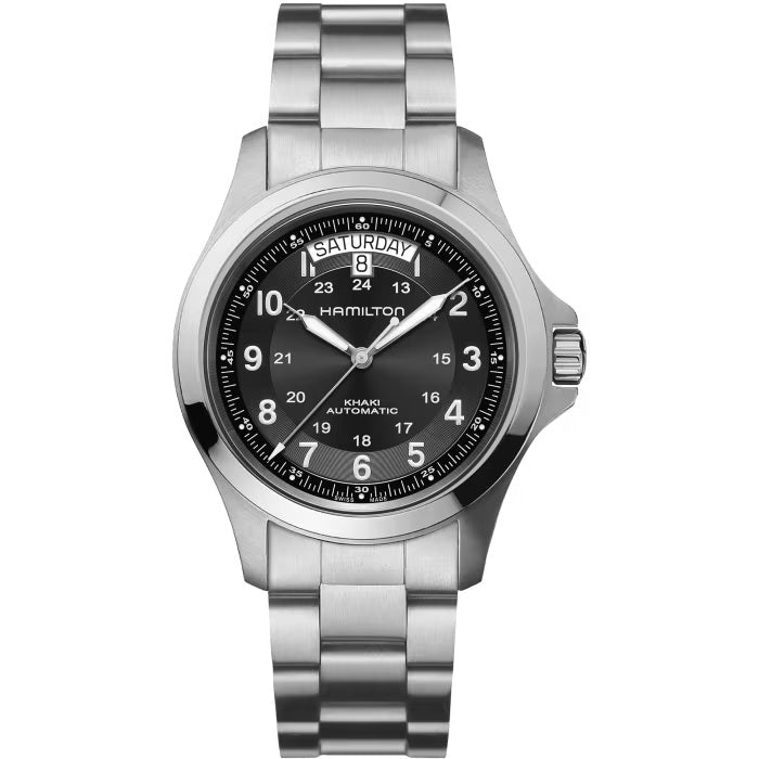 Mens Stainless Steel Khaki Field King Hamilton Automatic Watch H64455133