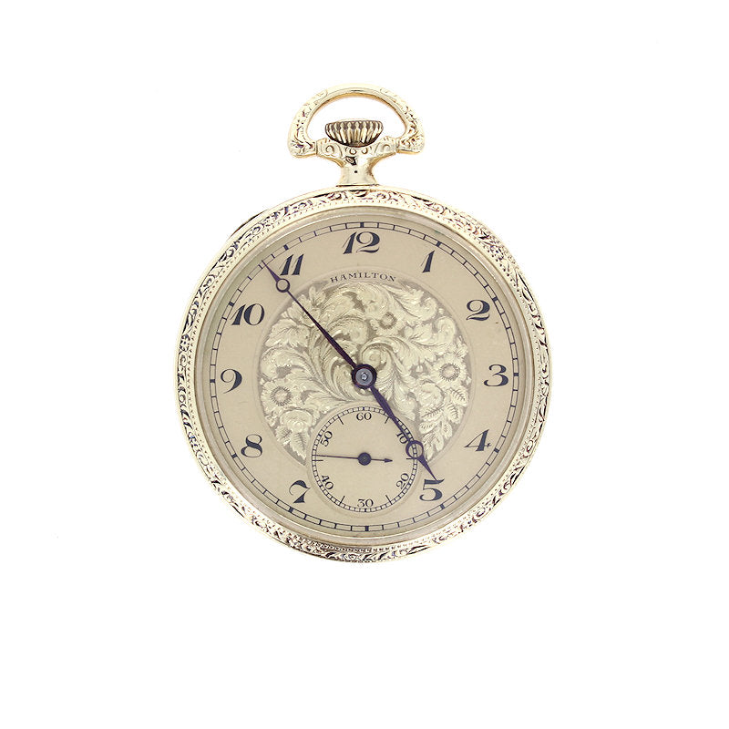 Hamilton 14kt Yellow Gold Filled Manual Wind Open Face Pocket Watch Circa 1922
