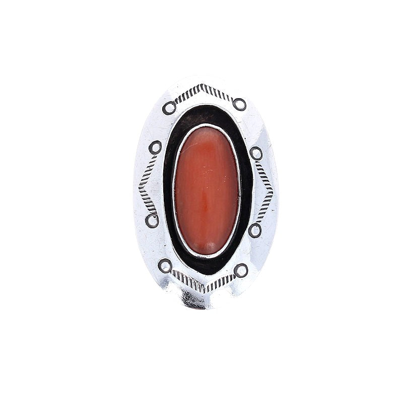 Ladies Sterling Silver Navajo Coral Shadowbox Ring