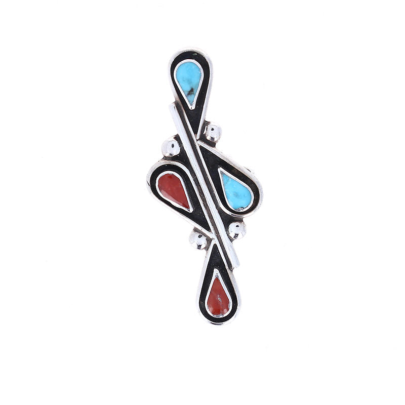 Ladies Sterling Silver Turquoise and Coral Ring