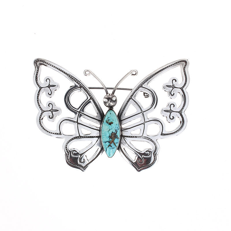 Ladies Sterling Silver Turquoise Butterfly Brooch