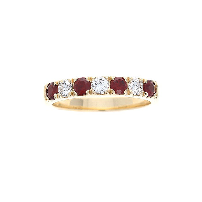 Ladies 18kt Yellow Gold 0.65cts Garnet and 0.31cts Diamond Wedding Band