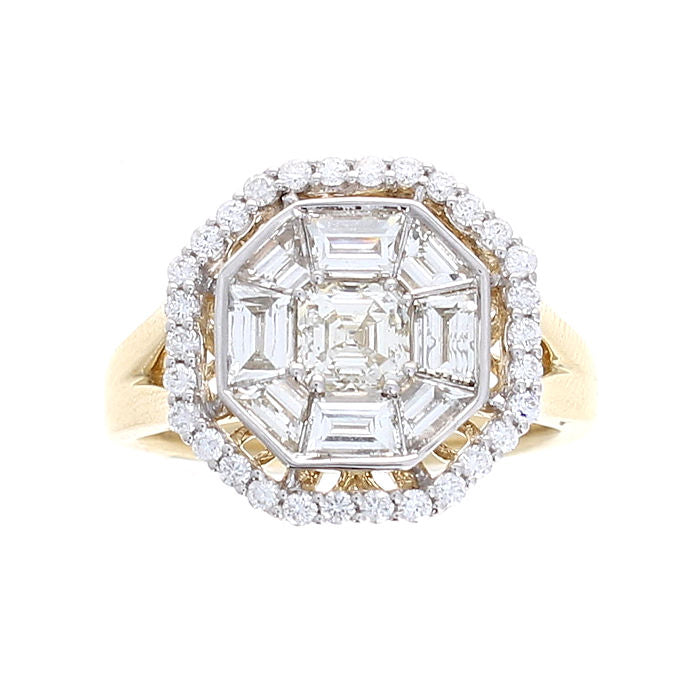 Ladies 14kt Yellow Gold Mosaic Multi Diamond with 0.70ct Asscher Cut Diamond Ring