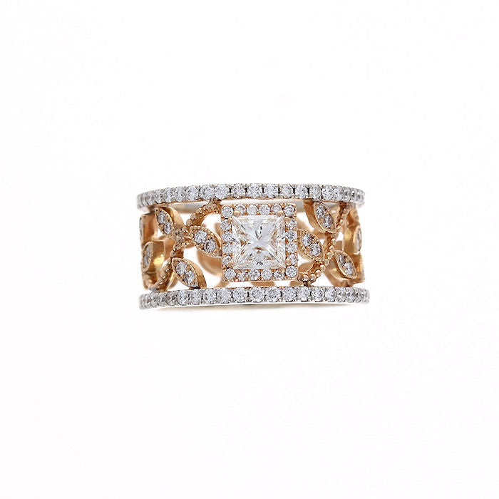 Ladies 18kt White and Rose Gold 0.50ct Princess Cut and 0.63cts Diamond Ring