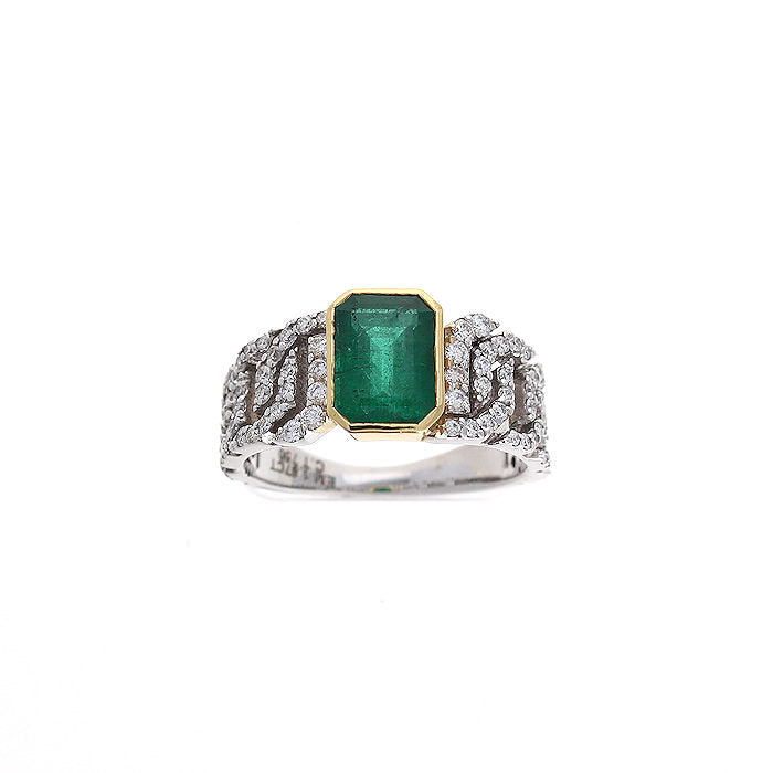 Ladies 18kt White and Yellow Gold 1.67ct Emerald and 0.60cts Diamond Ring
