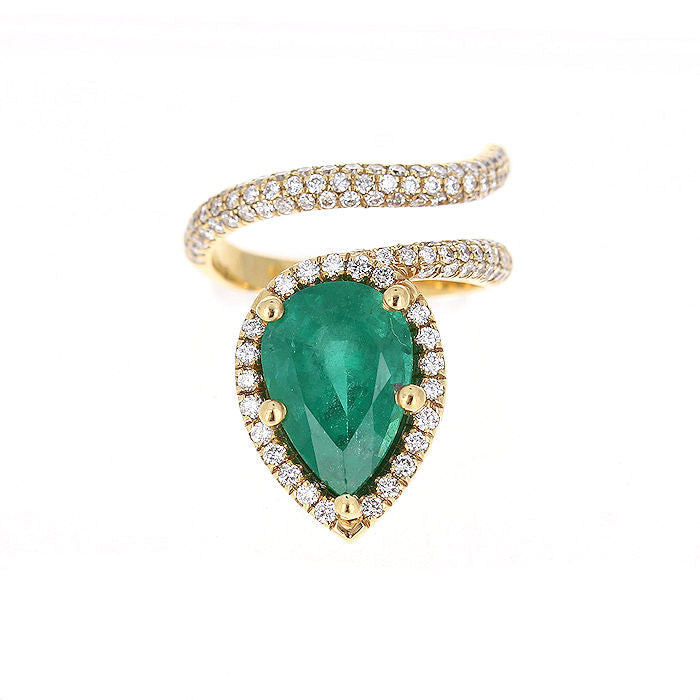 Ladies 18kt Yellow Gold 4.46ct Emerald and 1.21cts Diamond Ring