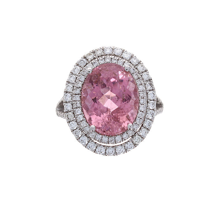 Ladies 18kt White Gold 7.25ct Tourmaline and 1.18cts Diamond Ring